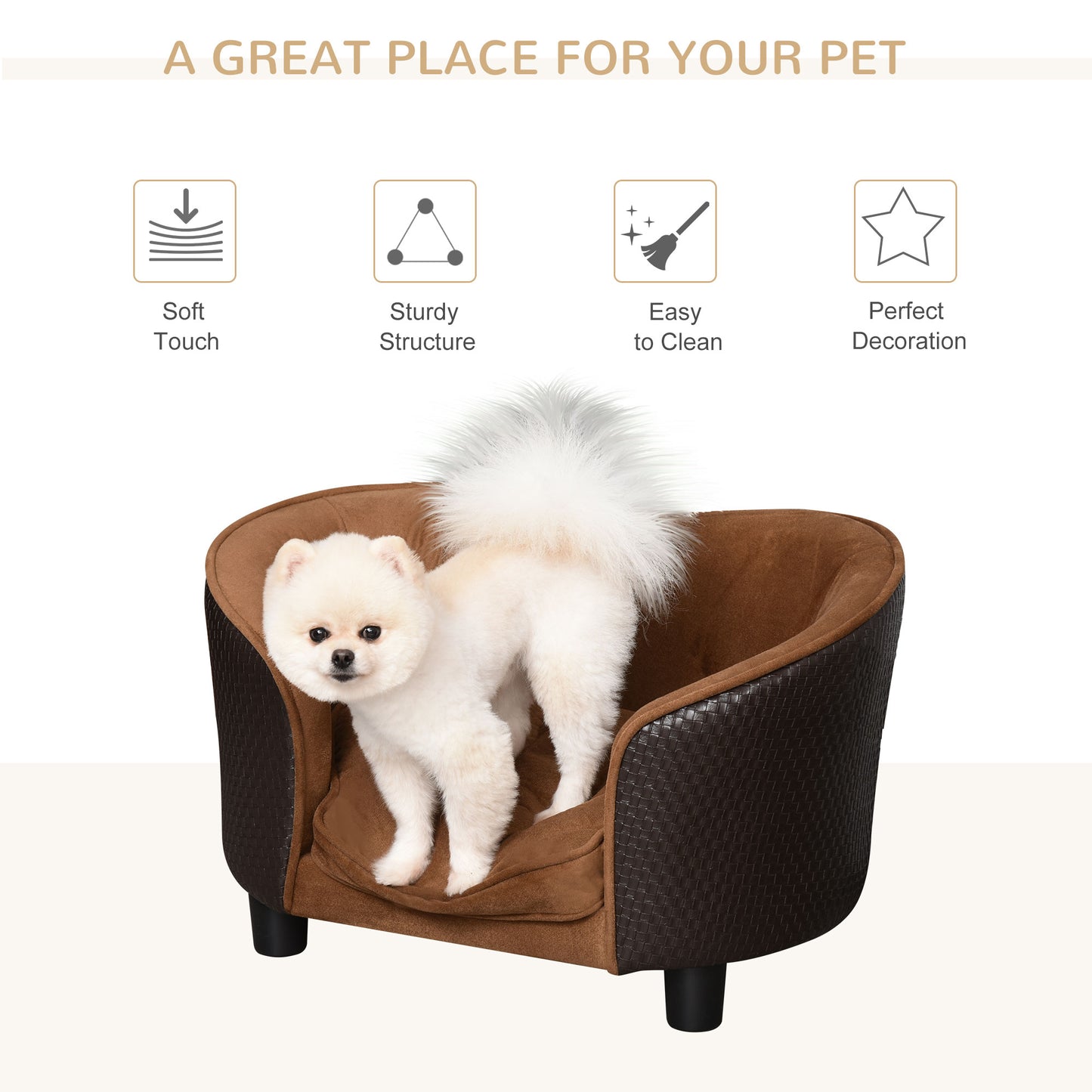 Canapé surélevé pour chien avec coussin amovible et lavable