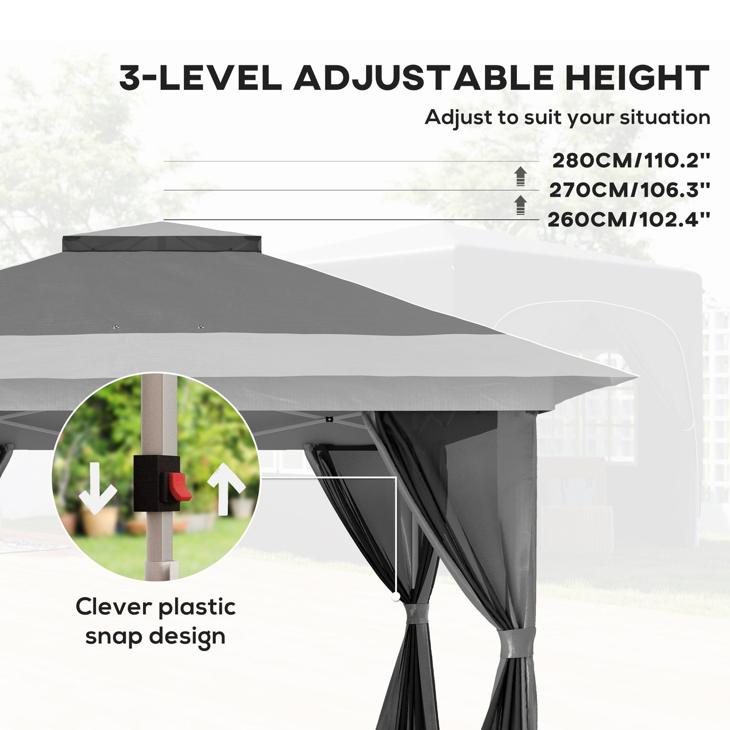 Gazebo 11,7' x 11,7' avec filet, abri solaire instantané UPF50+ avec sac de transport à roulettes et sacs de sable