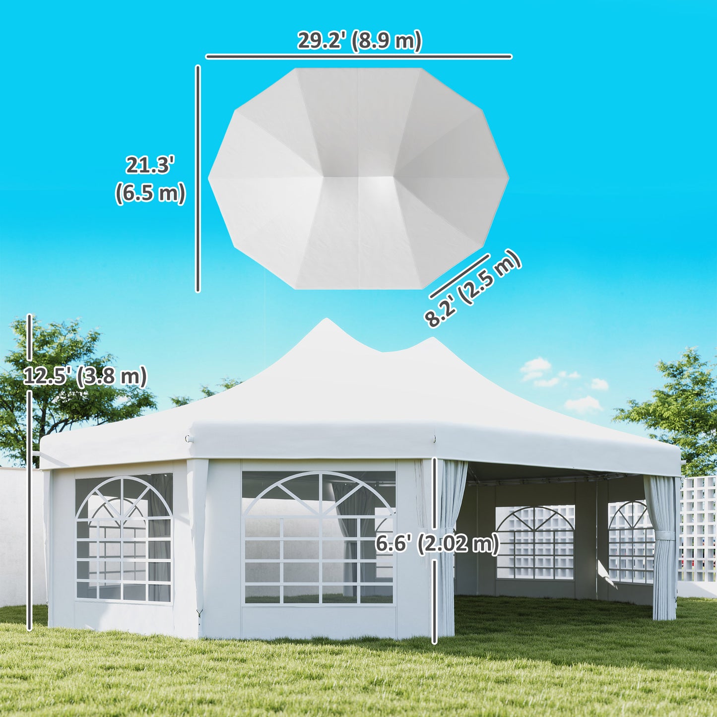 Outsunny 29 x 21 ft Decagon High-Pitch Party Tent with Canopy and 10 Removable Sidewalls, White