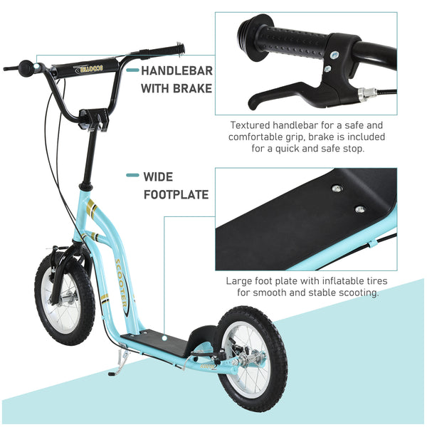 Trottinette à roues gonflable à double frein, roue avant de 30 cm, bleu