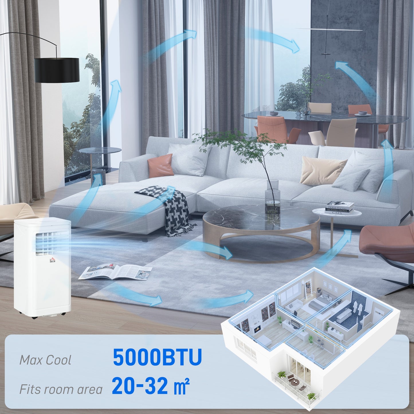Climatiseur portatif 8 000 BTU avec refroidissement, déshumidificateur, télécommande, couleur crème