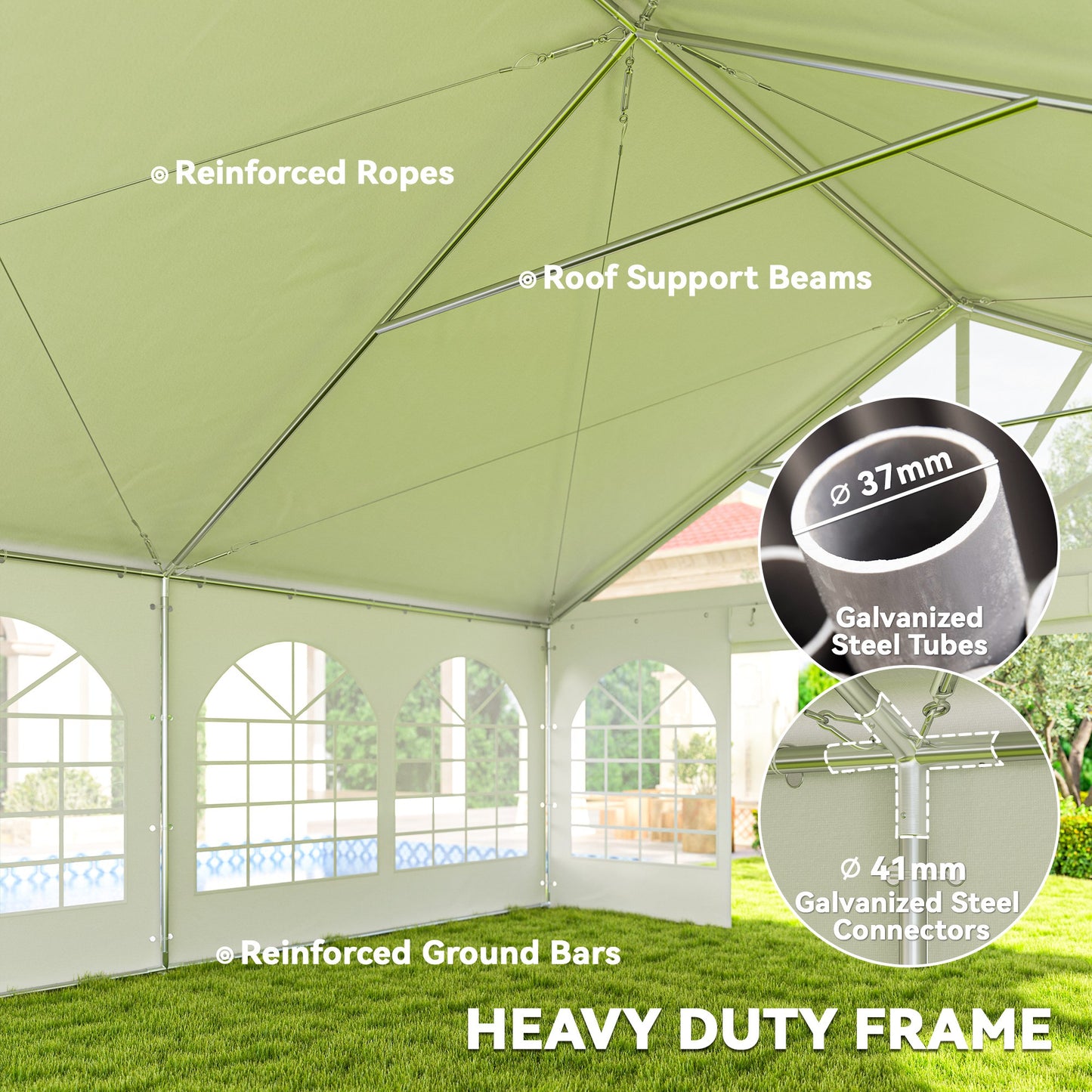 Outsunny 20' x 20' Heavy Duty Party Tent, Galvanized Outdoor Event Tent with Removable Window Sidewalls and Carry Bags