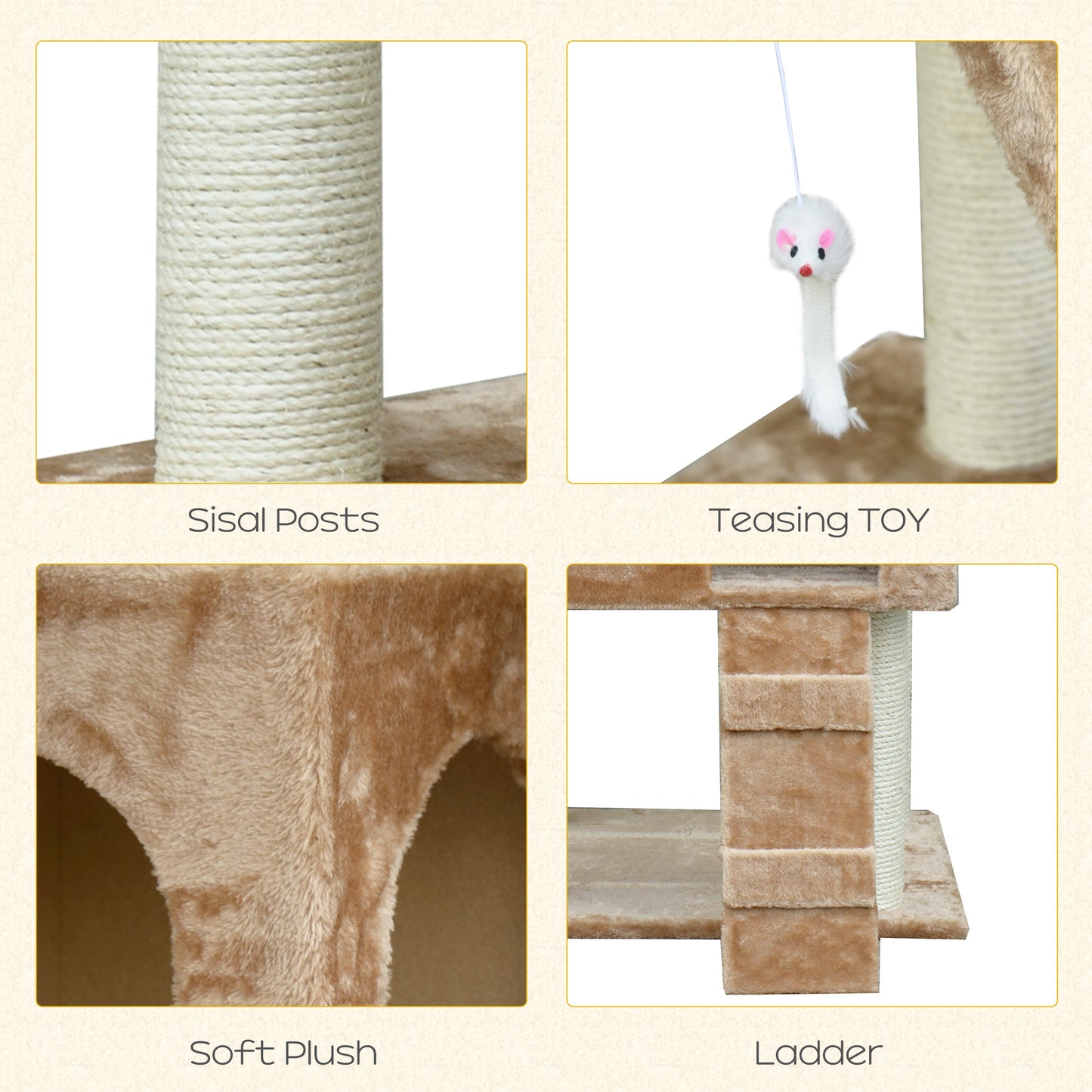 79" Cat Tree with Kitten Scratching Post, Activity Center and Toys, Beige