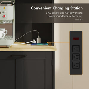 Meuble de rangement avec station de charge, poubelle de 7 gallons, étagères réglables, noir