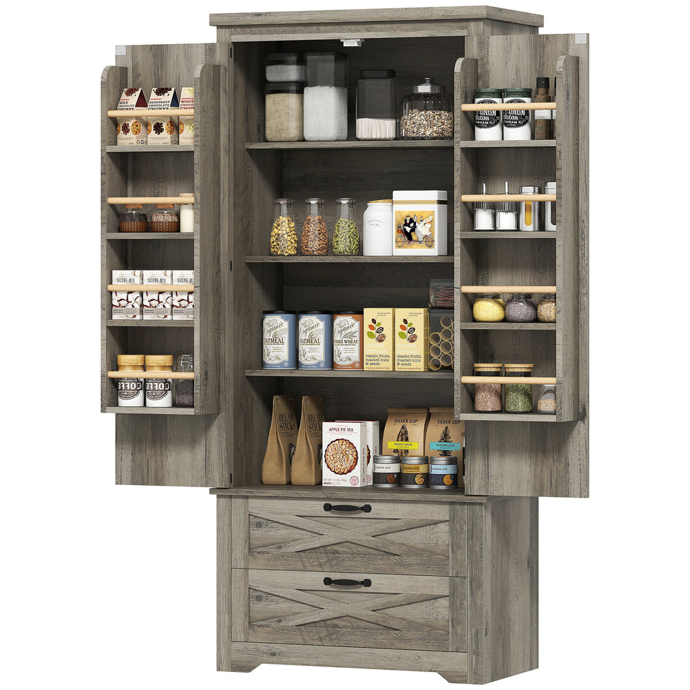 Garde-manger de style campagnard avec tiroirs, gris vieilli