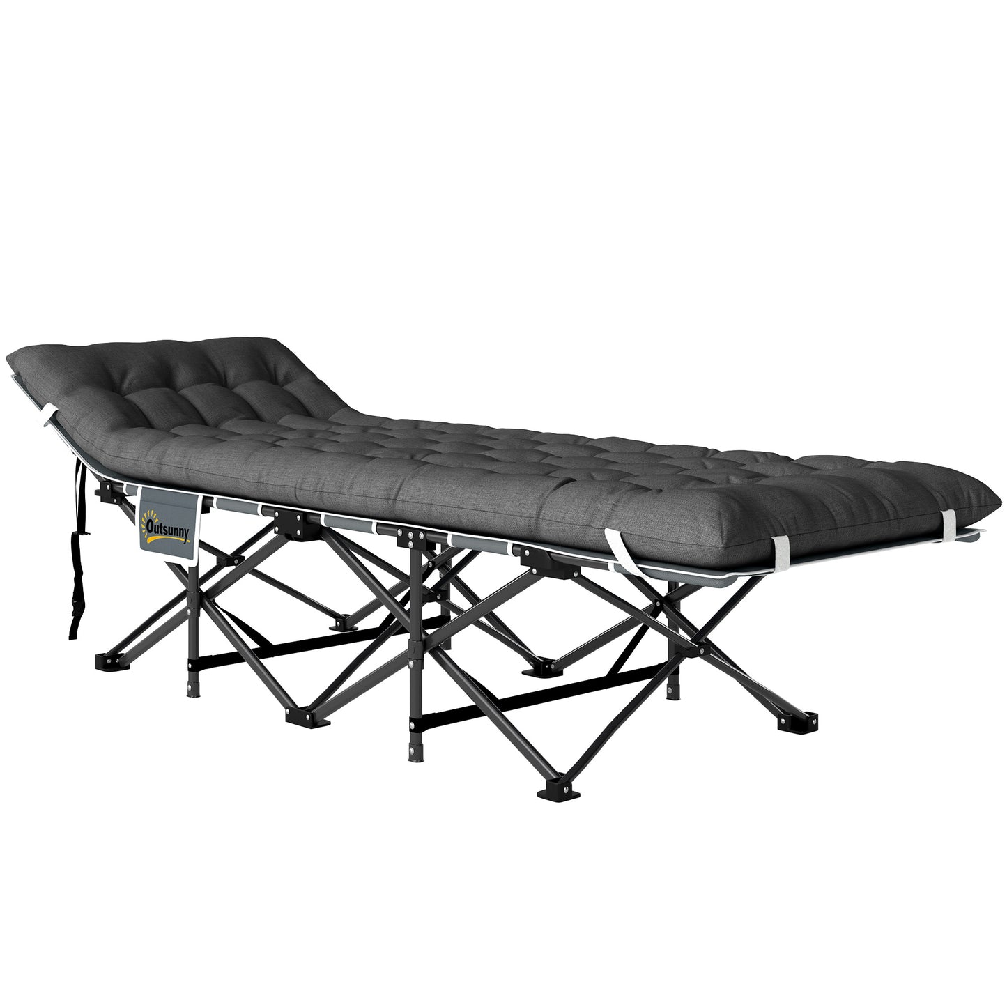 Lit pliant Outsunny de 68 cm de large, lit de camp pour adultes avec matelas, sac de transport, charge maximale 150 kg, gris foncé