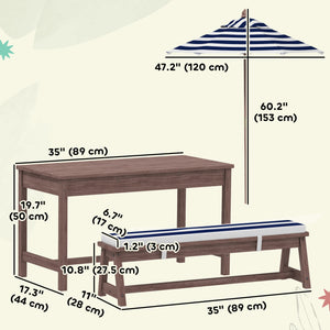 Ensemble table et banc de pique-nique en bois avec parasol amovible et coussins