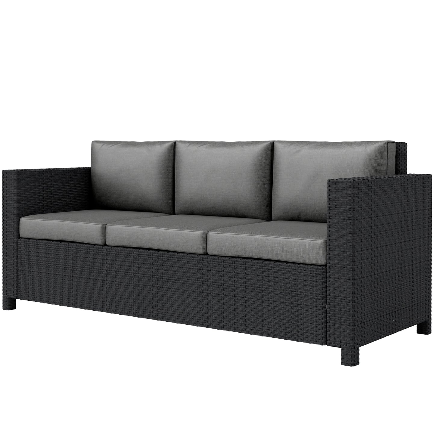 3 Seater Rattan and Wicker Sofa, Outdoor Garden Furniture with Cushion, Grey