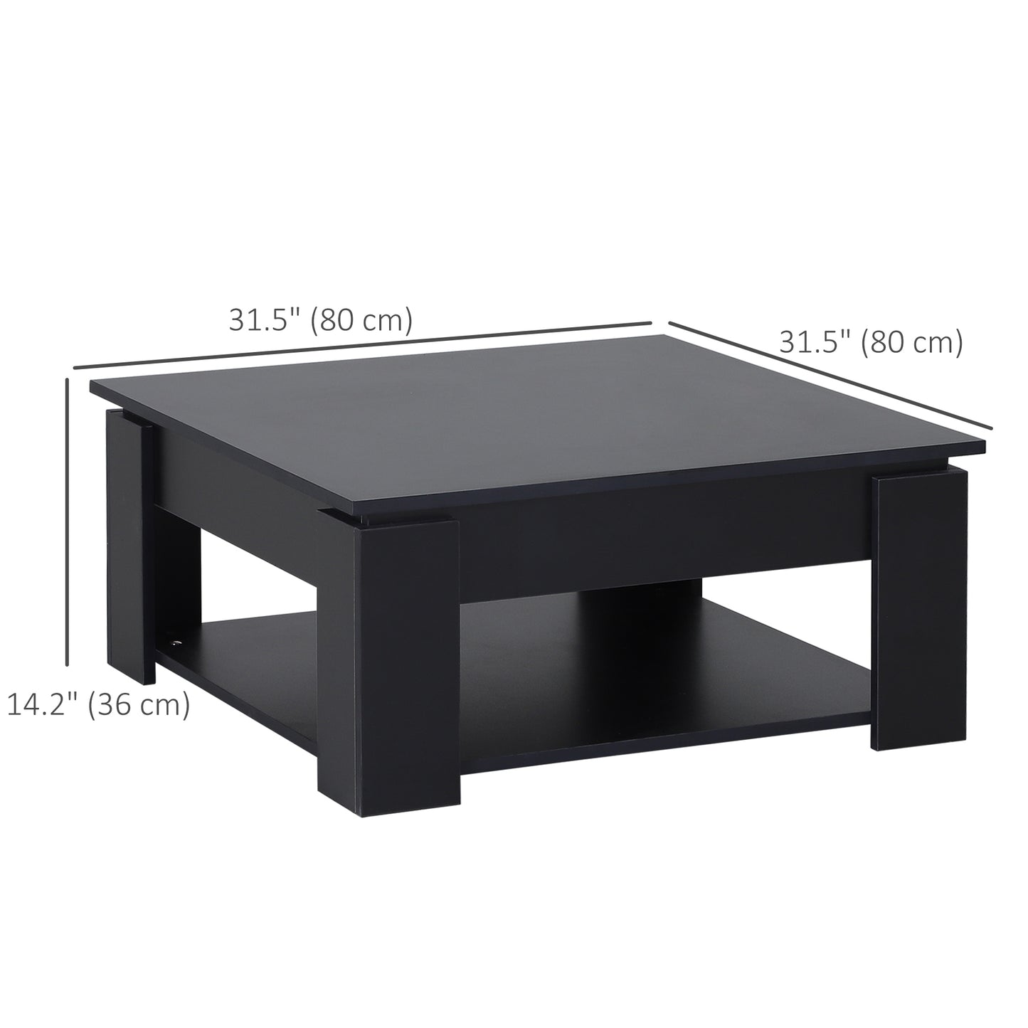 Table basse simple et moderne à 2 niveaux avec étagère inférieure pour salon, noire