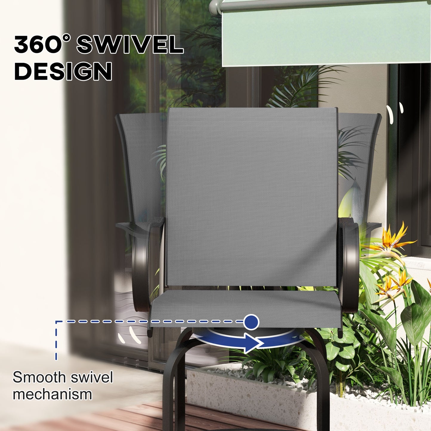 Outsunny Set of 2 Outdoor Bar Stools, 360° Swivel, 68 x 75 x 123 cm, Grey