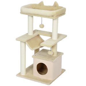 Arbre à chat à plusieurs niveaux de 99,25 cm avec griffoir, hamac, lit, balle et jouet - Beige