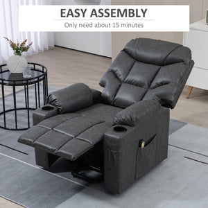 Fauteuil releveur inclinable électrique en cuir avec télécommande et porte-gobelets, gris