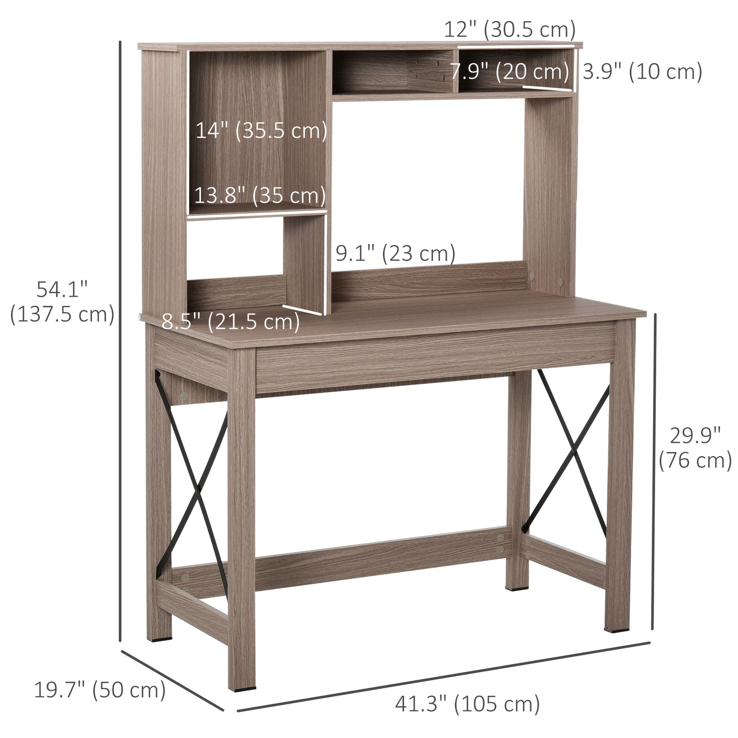 Bureau d'ordinateur avec rangement, marron
