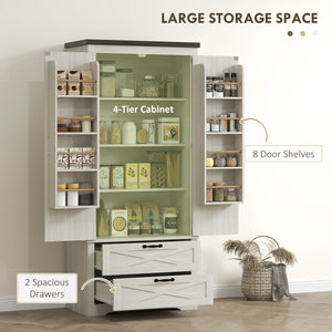 Country Style Pantry with Drawers, Distressed White