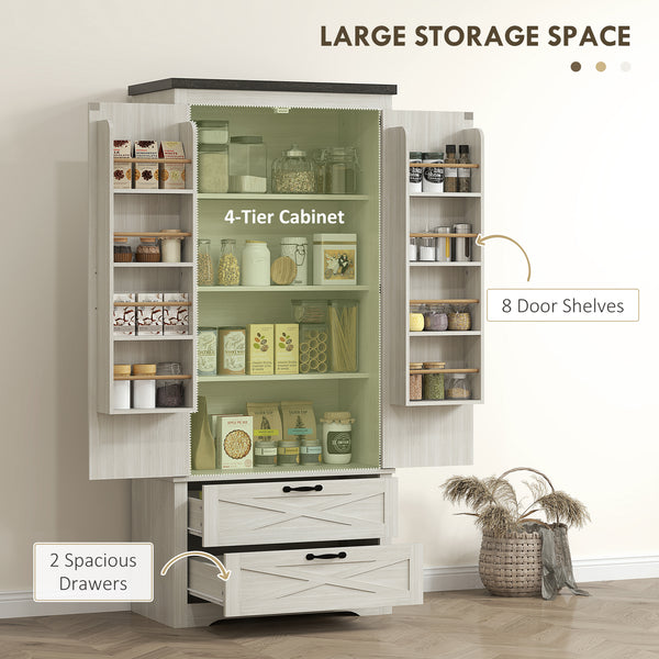 Country Style Pantry with Drawers, Distressed White
