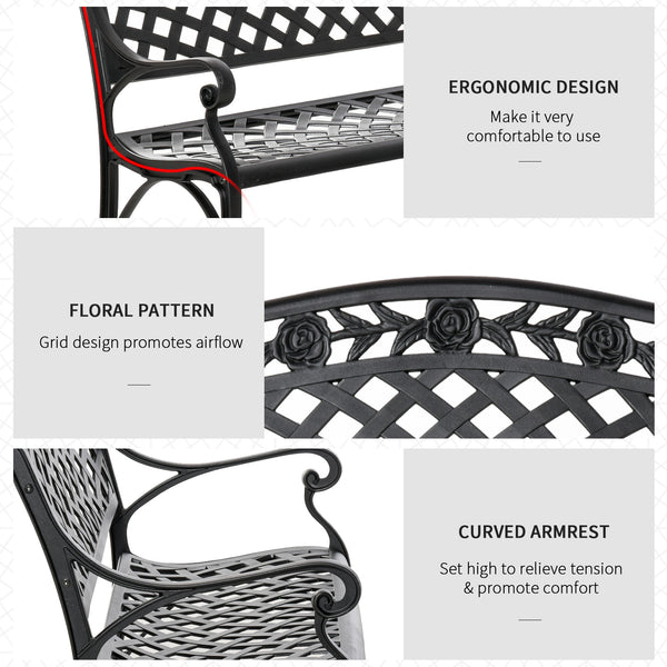 Banc de jardin d'extérieur avec cadre en aluminium et accoudoirs
