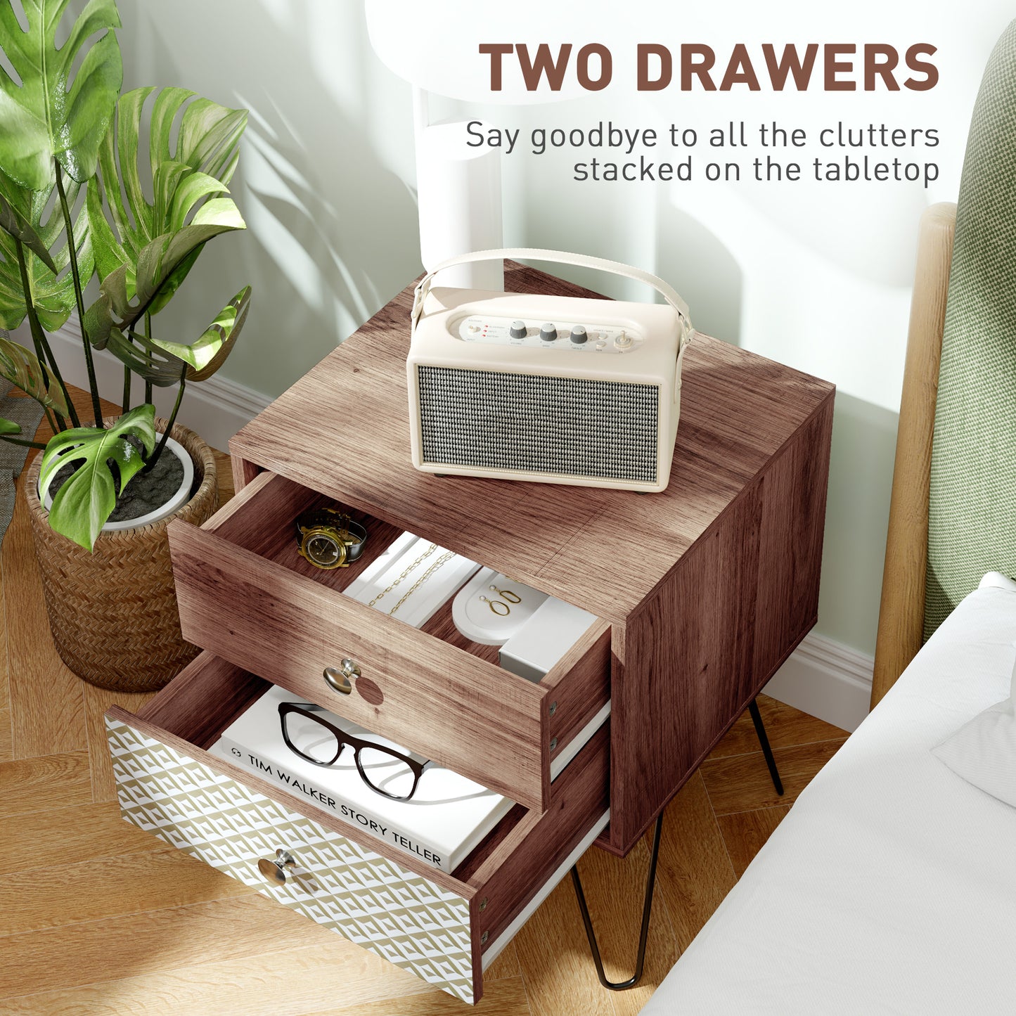 Table d'appoint avec tiroirs pour chambre à coucher ou salon, marron