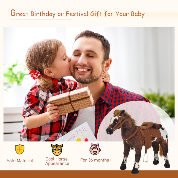 Ride-on horse with neighing, soft padding, brown