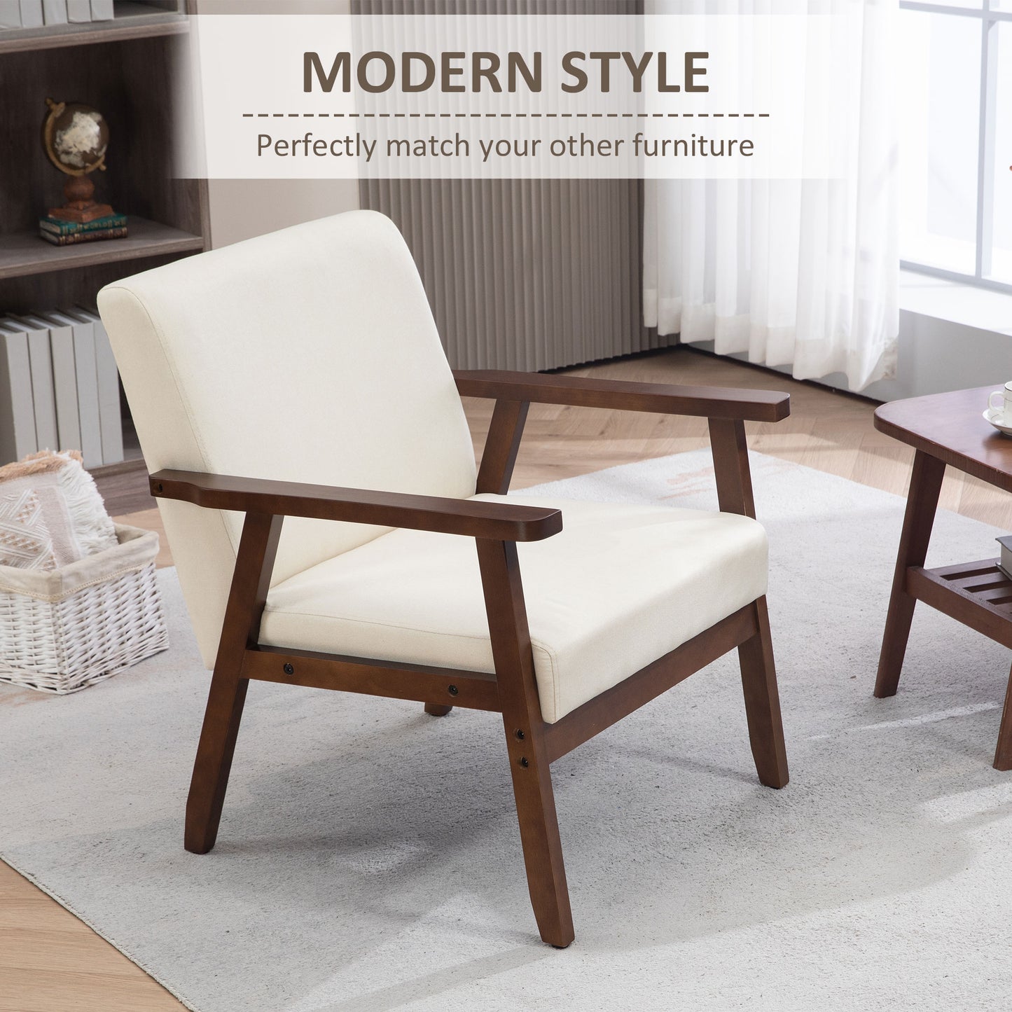 Modern accent chairs with upholstered seat, cream white