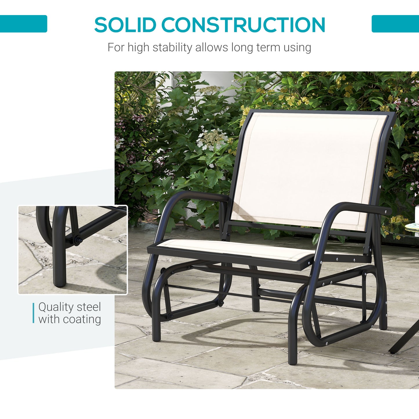 Fauteuil de jardin Outsunny avec assise et dossier en tissu maillé respirant, cadre en métal et accoudoirs, couleur crème