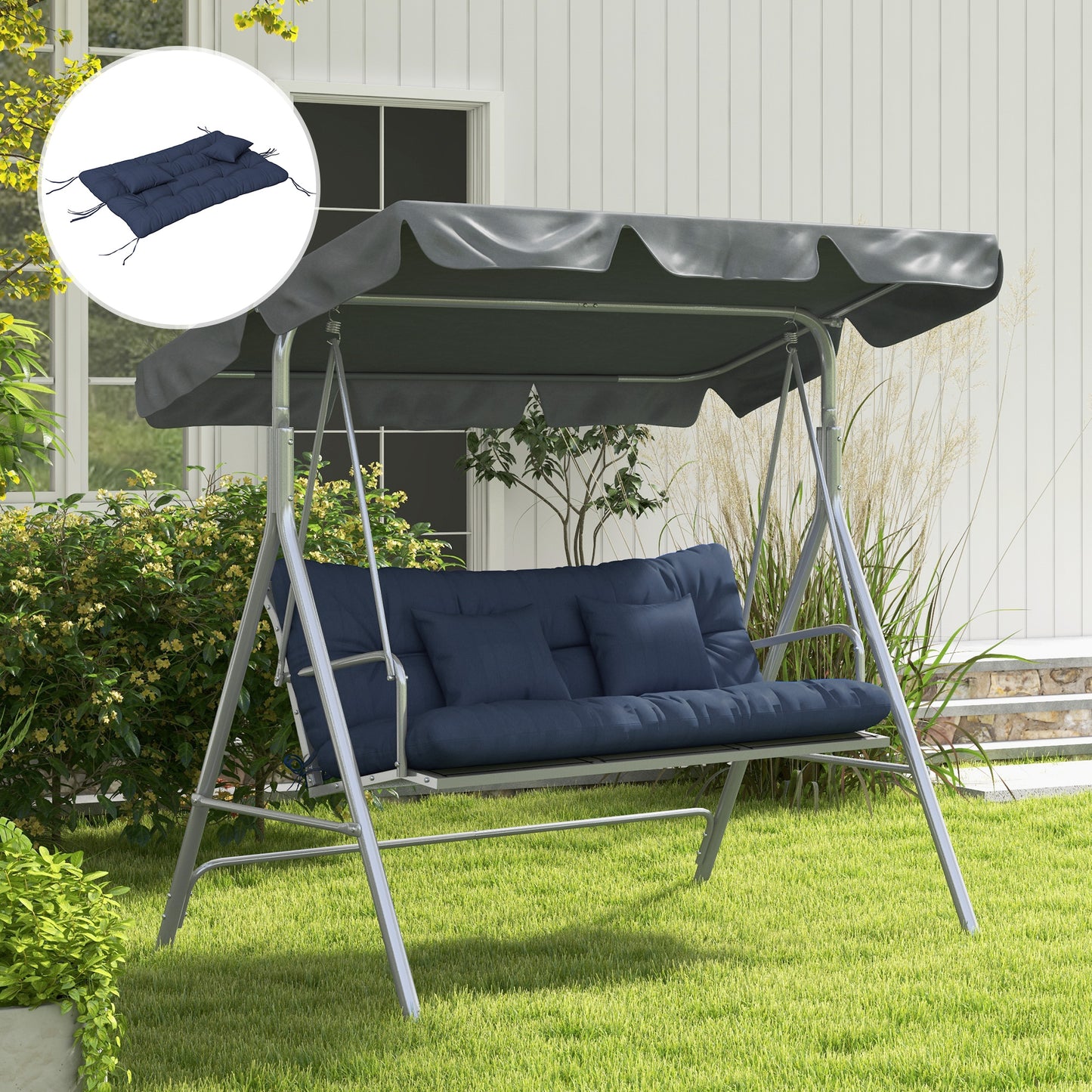 Lot de 4 coussins de dossier et d'assise de rechange avec attaches, bleu marine