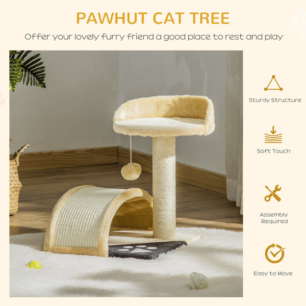 Arbre à chat de 43 cm avec jouet suspendu, beige