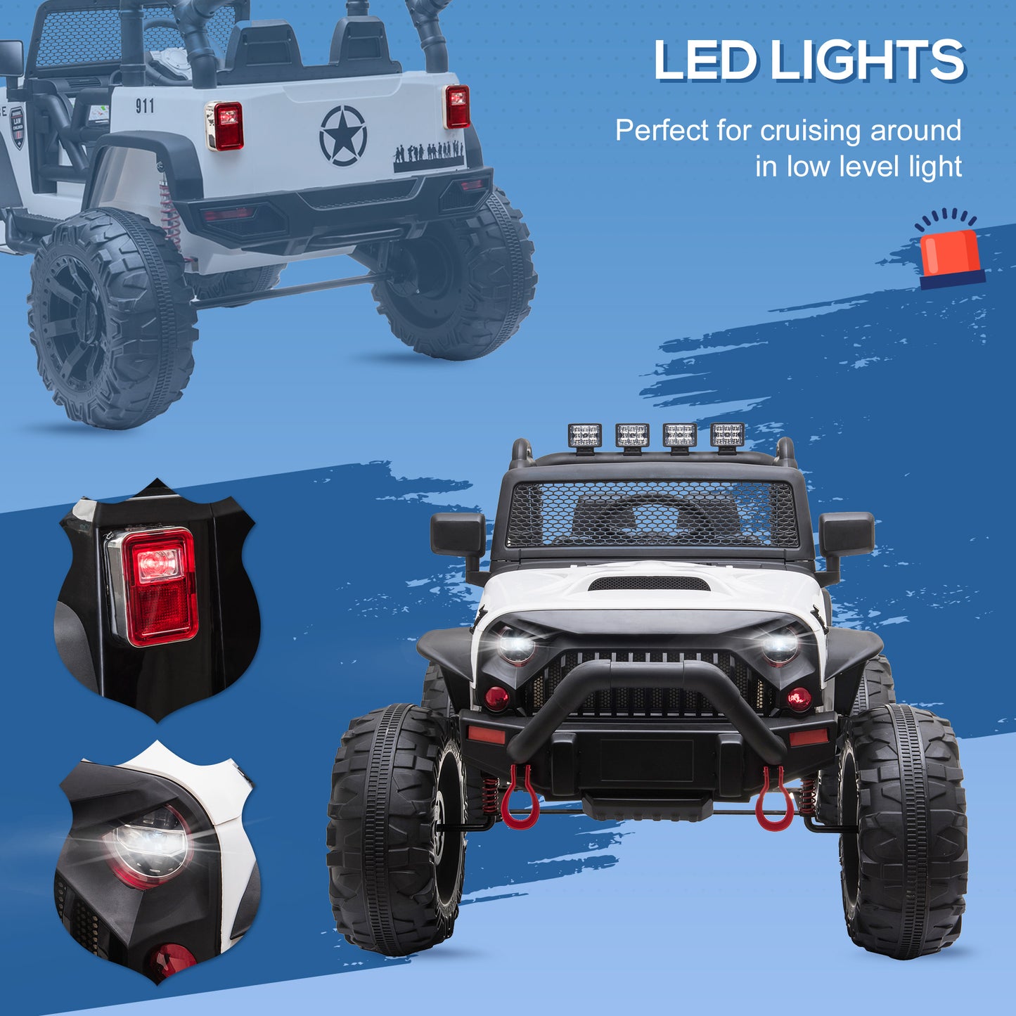 JEEP 12V Electric Police Car with Parental Remote Control, White