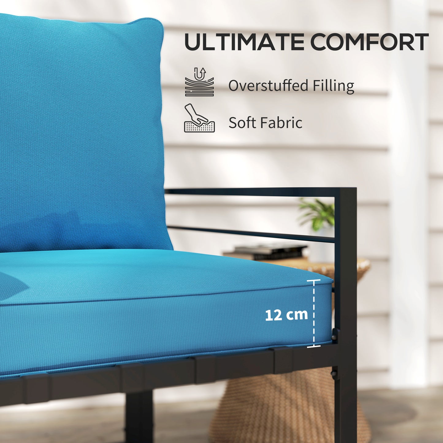 Coussins de chaise de patio épais et profonds pour siège d'extérieur avec coussin de dossier, turquoise