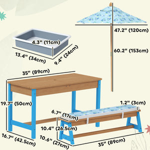 Ensemble table et banc de pique-nique pour enfants avec parasol amovible, bleu