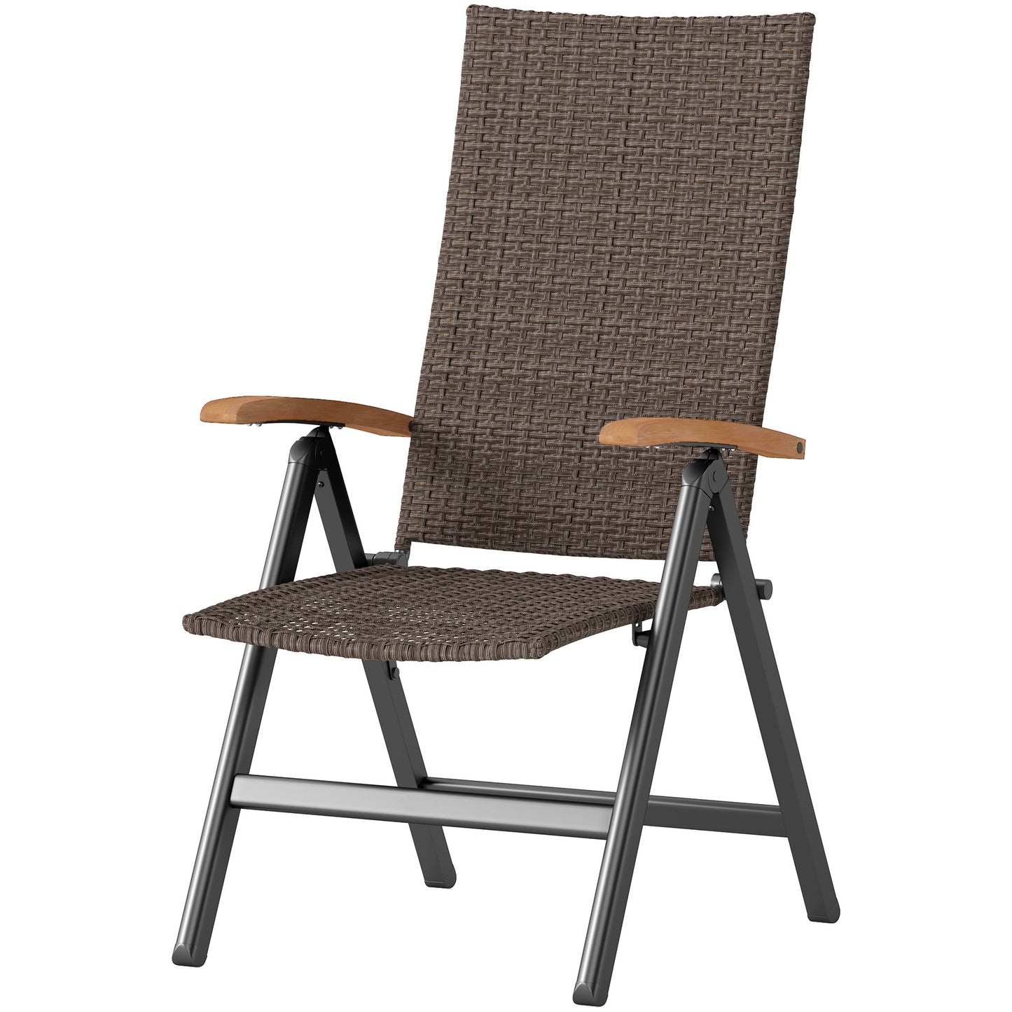 Chaise de salle à manger pliante en osier avec cadre en acier, accoudoirs et dossier, marron