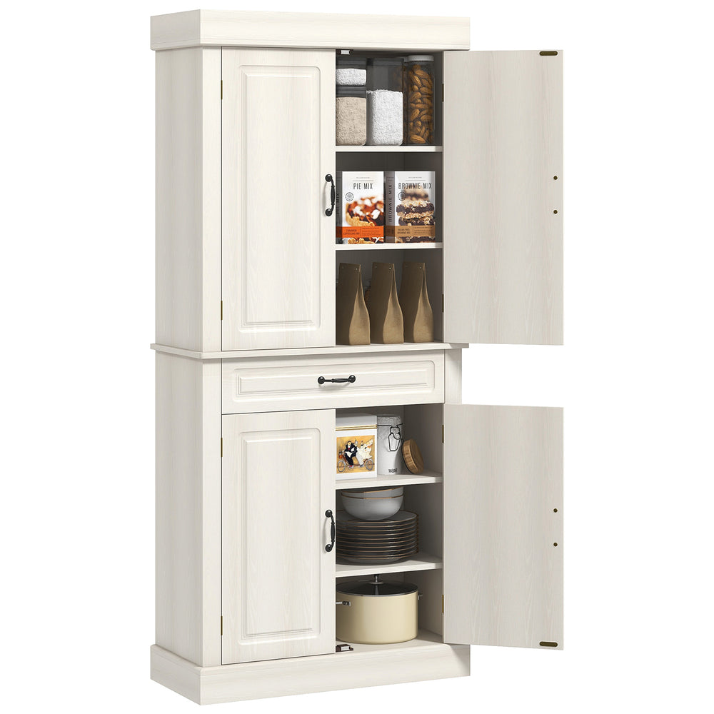 Garde-manger avec 4 portes et 2 placards, blanc vieilli