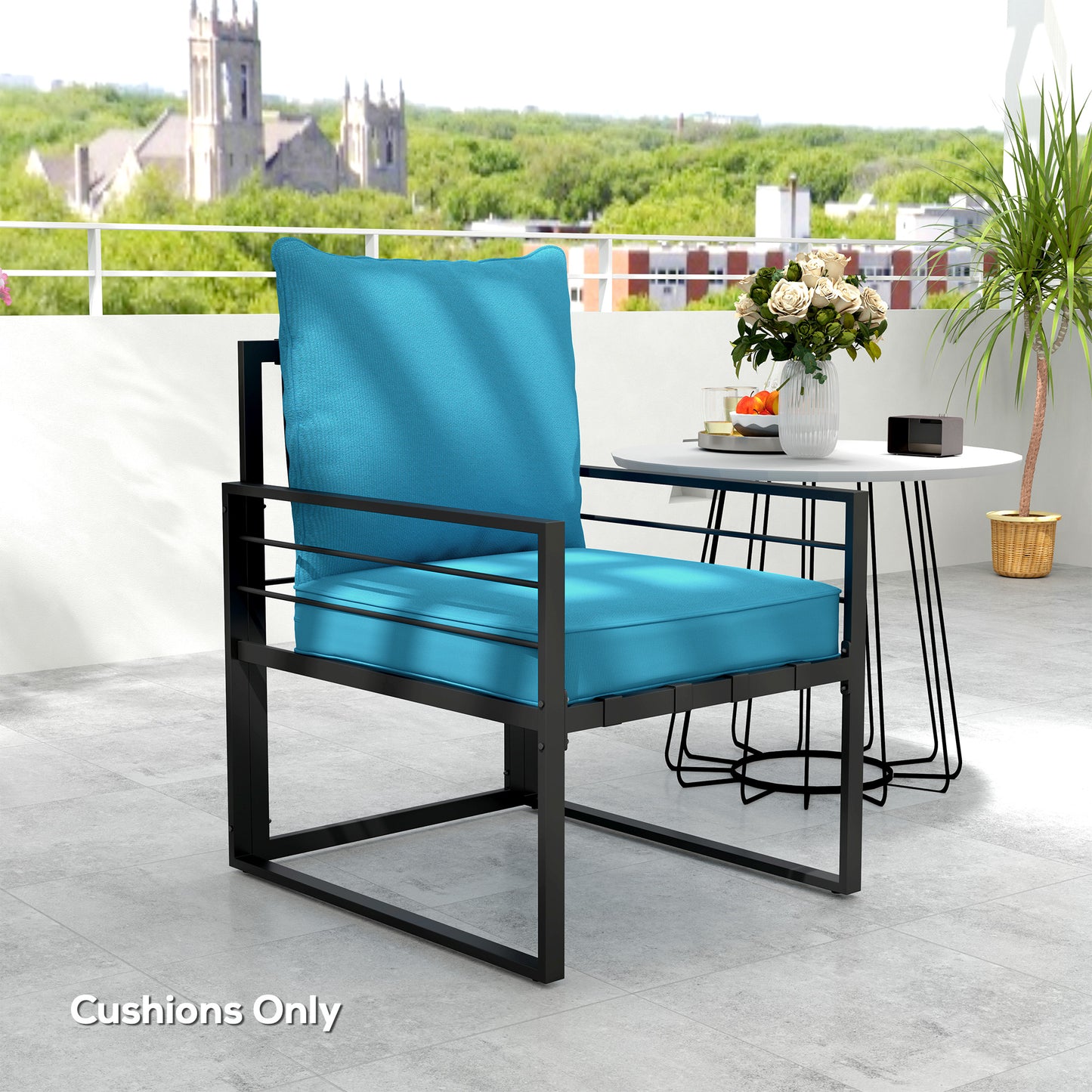 Coussins de chaise de patio épais et profonds pour siège d'extérieur avec coussin de dossier, turquoise