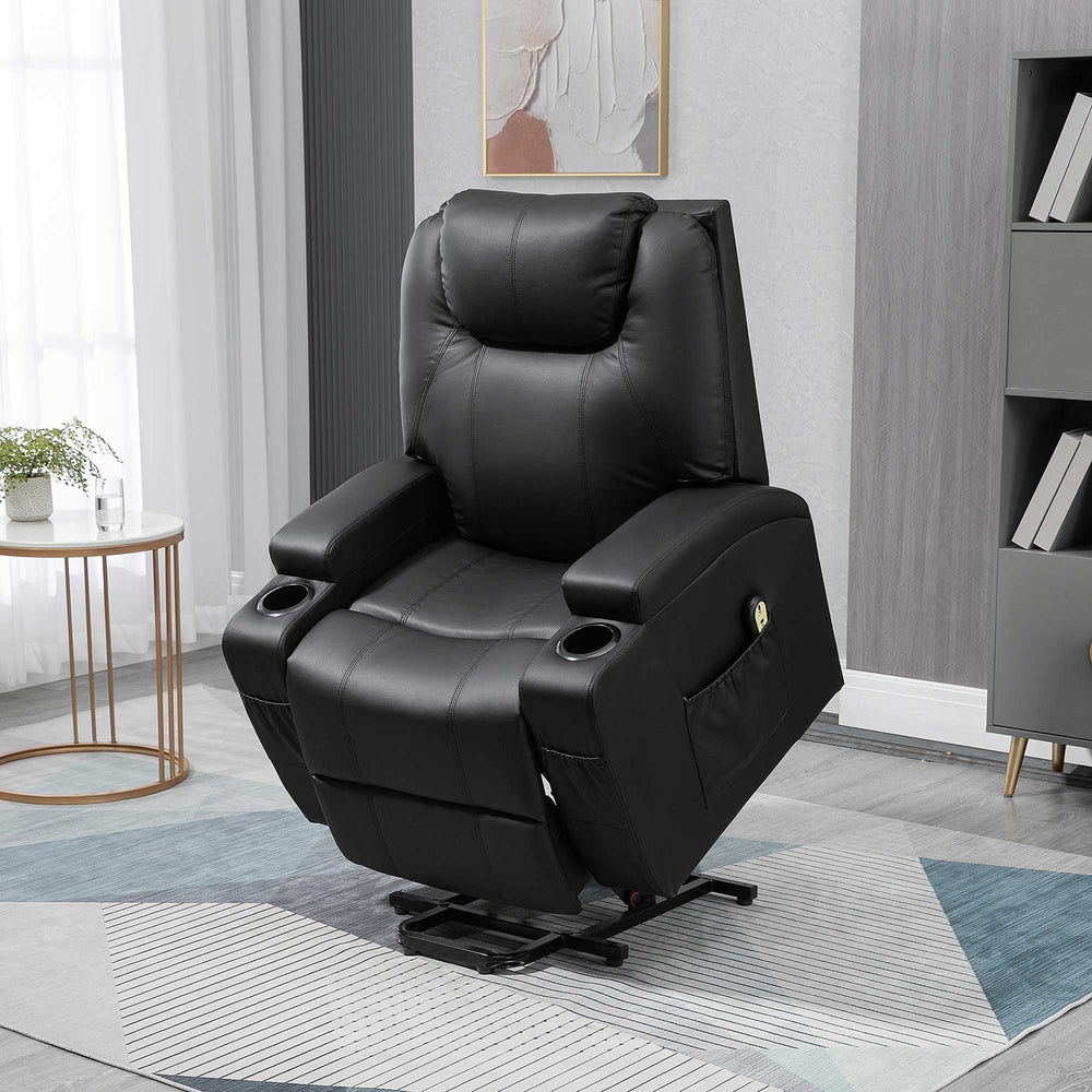 Fauteuil releveur électrique en cuir PU avec repose-pieds, noir