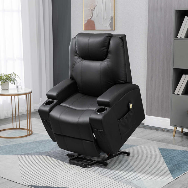 Fauteuil releveur électrique en cuir PU avec repose-pieds, noir