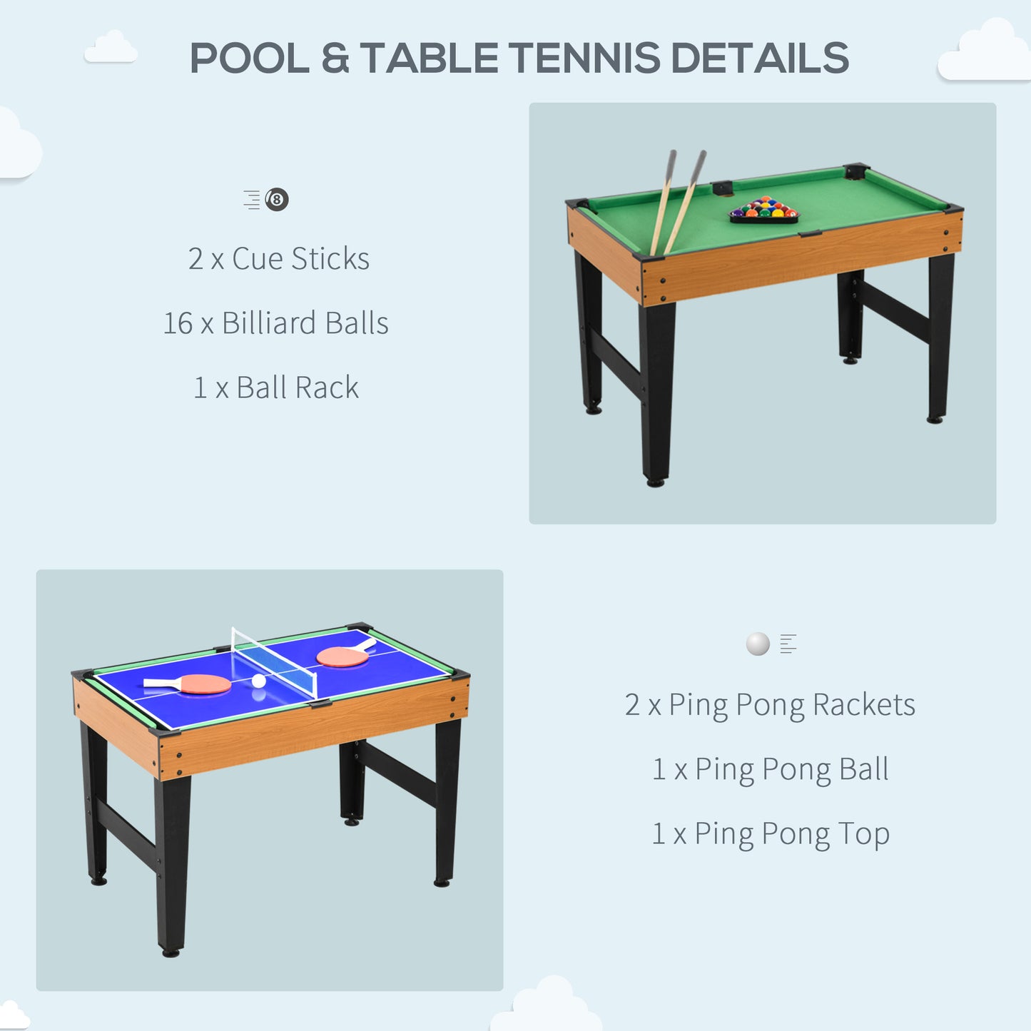 43" 4-in-1 Multi-Function Game Table, Billiards, Air Hockey, Table Tennis, Foosball, Easy Setup for the Whole Family