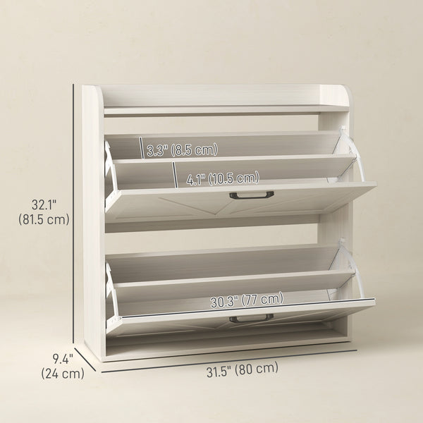 Meuble à chaussures de style ferme avec 2 tiroirs rabattables, étagères réglables, chêne blanc