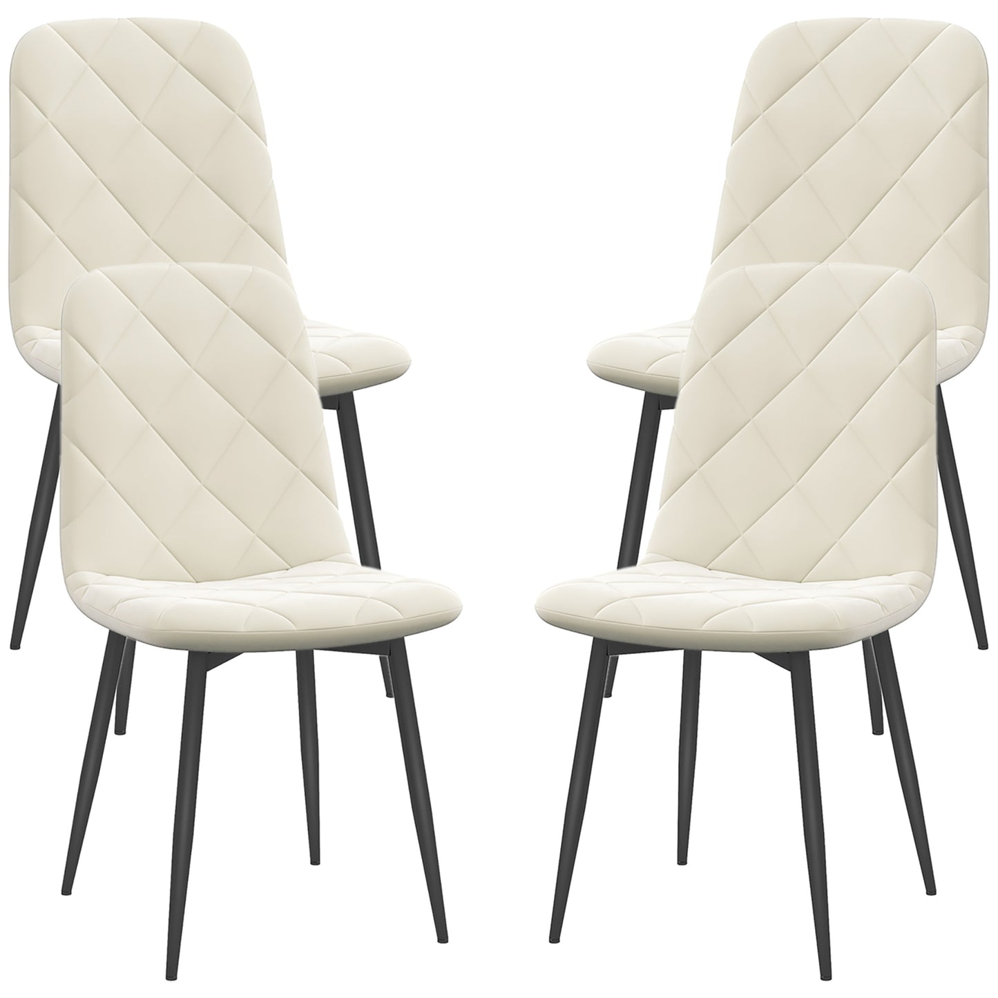 Lot de 4 chaises de salle à manger rembourrées avec pieds en acier, couleur crème