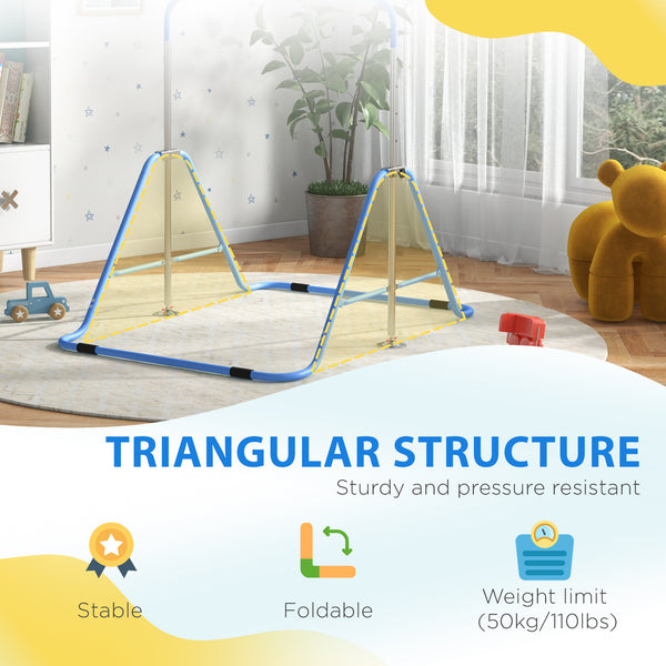 Barre de gymnastique pliable pour enfants à hauteur réglable, bleu