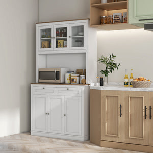 Garde-manger avec espace micro-ondes et portes vitrées, blanc