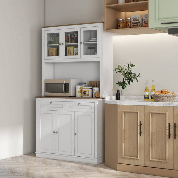 Garde-manger avec espace micro-ondes et portes vitrées, blanc