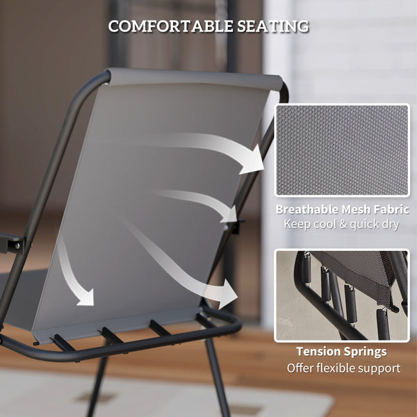 6-Piece Dining Set with Umbrella, Folding Chairs and Glass Table, Grey