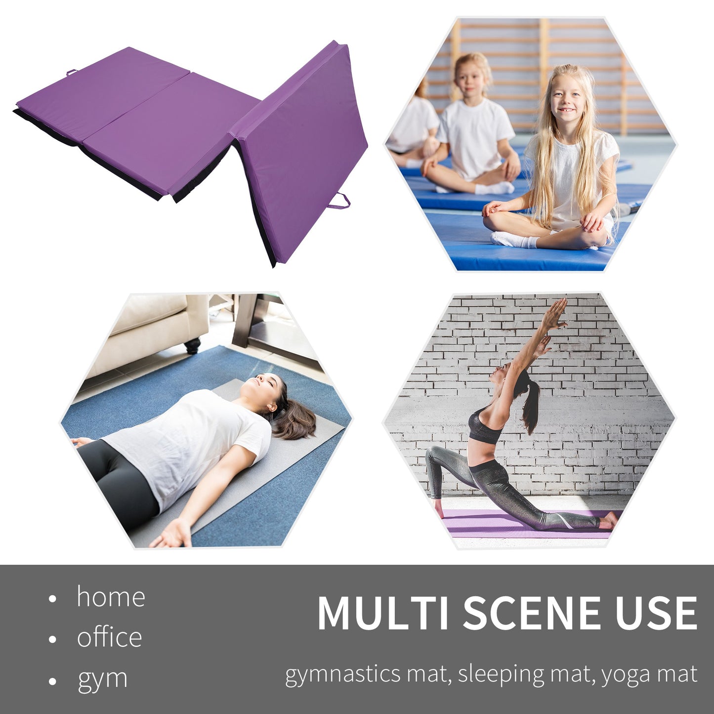 Soozier 4'x10'x2'' Folding Gym Mat with Carry Handles for Yoga, MMA, Martial Arts, Stretching, Purple