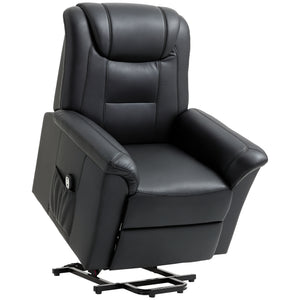 Fauteuil releveur électrique inclinable en cuir synthétique avec repose-pieds et télécommande, noir