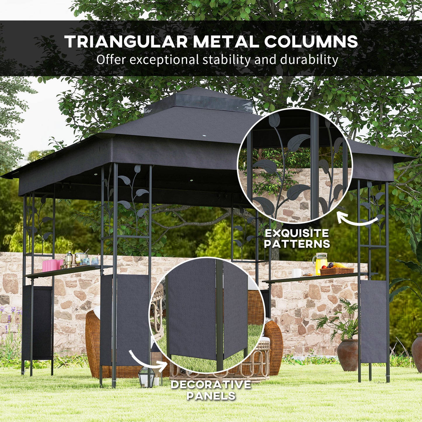 Gazebo 10' x 10' avec étagères et filet, UV30+ pour pelouse, jardin et terrasse