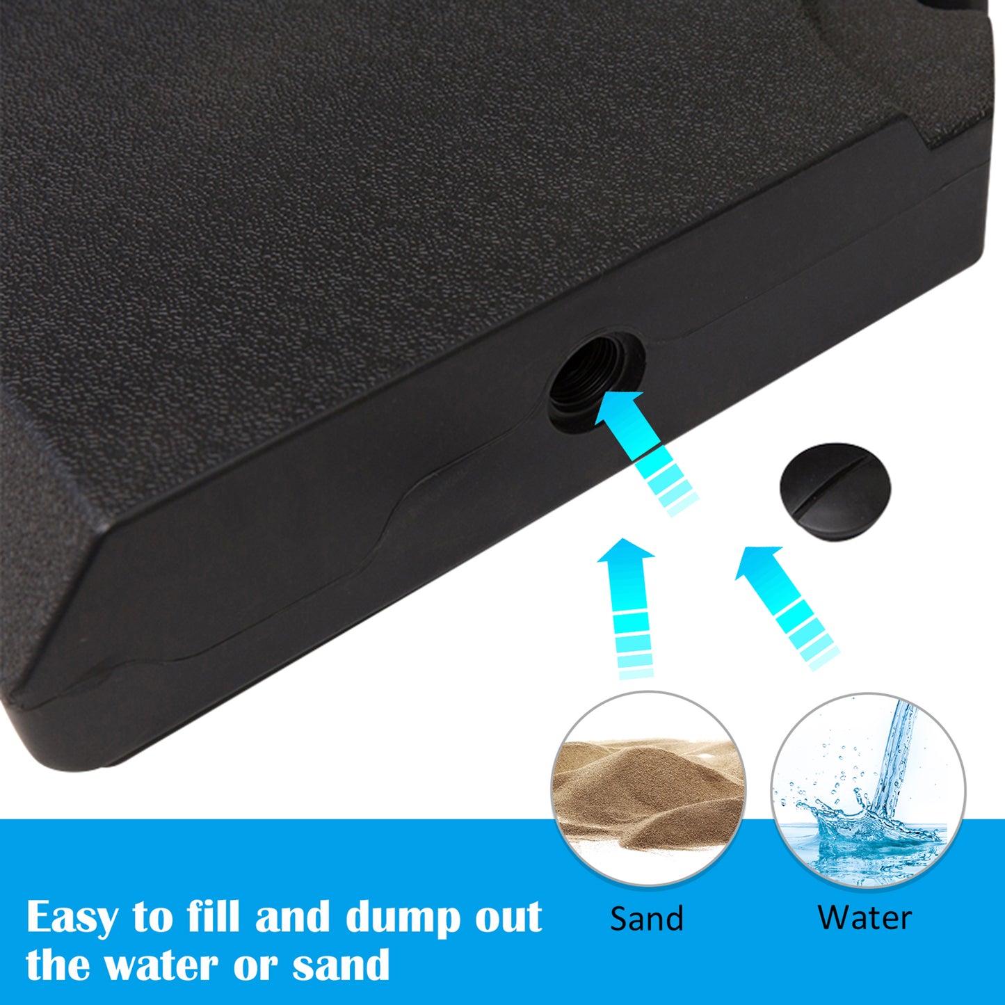 Lot de 4 pieds de parasol déportés à remplir avec du sable ou de l'eau Noir