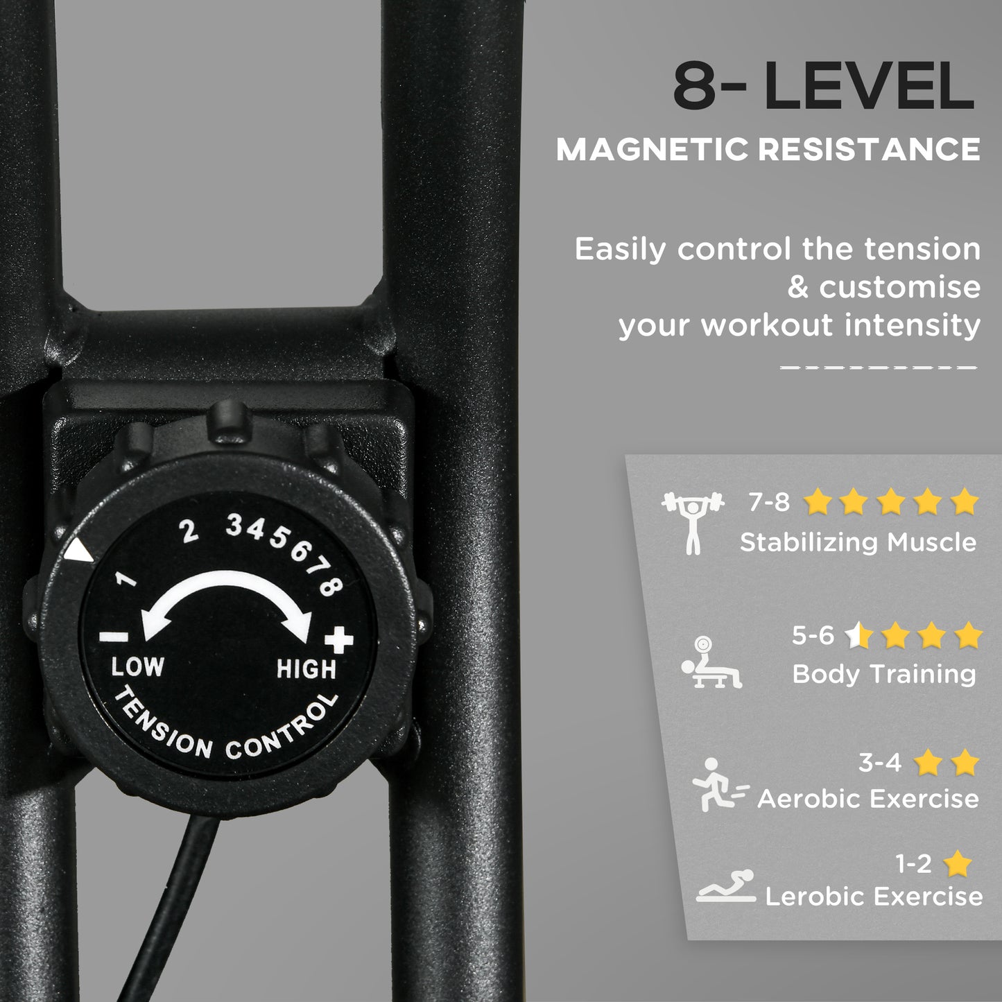 Vélo d'appartement pliable avec résistance magnétique à 8 niveaux, écran LCD, support de téléphone pour salle de sport à domicile, noir