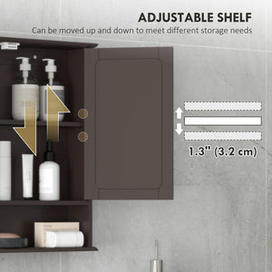 Armoire à pharmacie avec miroir et portes doubles, marron foncé