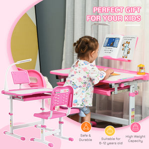 Table d'étude pour enfants avec plateau inclinable, rose