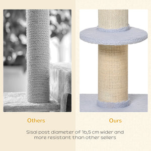 Cat tree with sisal mat, scratching post, basket, cushion and perch, light blue