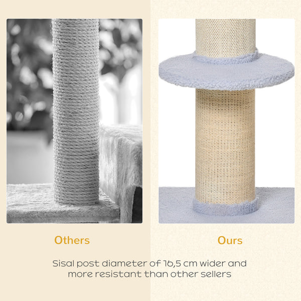 Cat tree with sisal mat, scratching post, basket, cushion and perch, light blue